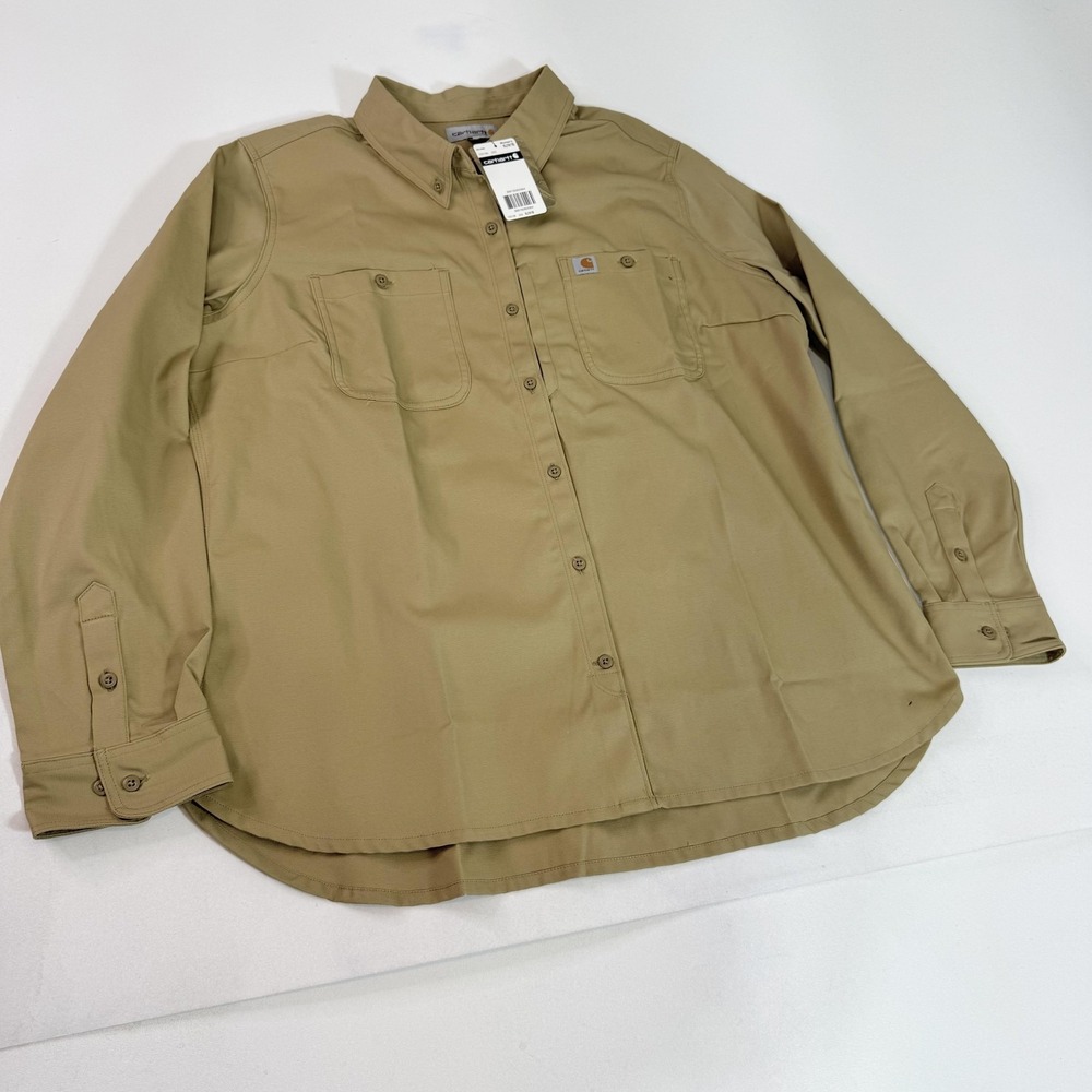 Carhartt Shirt Womens XL‎ Tan Rugged Flex Relaxed Workwear Utility Long Sleeve